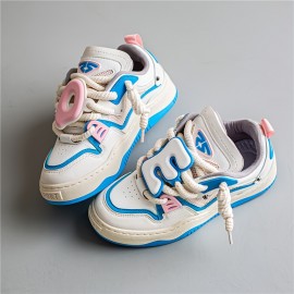 Ready-to-Wear Trend! Large Letter Decorative Knot Shoelaces Street Style Boys' Thick-Soled Height-Increasing Sneakers