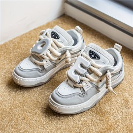 Ready-to-Wear Trend! Large Letter Decorative Knot Shoelaces Street Style Boys' Thick-Soled Height-Increasing Sneakers