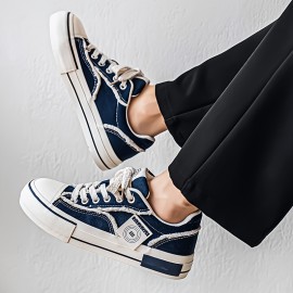 Men's and Women's Low-top Sneakers-  Thick-soled Casual Shoes, PU/Fabric Upper, White and Black Colorway, Round Toe and Arch Support- All-season Outdoor/Office/Daily Wear- Minimalist White Lace-up with Cushioned EVA Insole- Unisex Low-top S