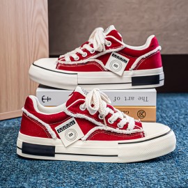 Men's and Women's Low-top Sneakers-  Thick-soled Casual Shoes, PU/Fabric Upper, White and Black Colorway, Round Toe and Arch Support- All-season Outdoor/Office/Daily Wear- Minimalist White Lace-up with Cushioned EVA Insole- Unisex Low-top S