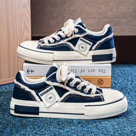 Men's and Women's Low-top Sneakers-  Thick-soled Casual Shoes, PU/Fabric Upper, White and Black Colorway, Round Toe and Arch Support- All-season Outdoor/Office/Daily Wear- Minimalist White Lace-up with Cushioned EVA Insole- Unisex Low-top S