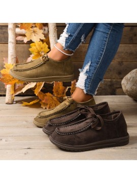 Fashionable Low-Top Round-Toe Casual Flat Lace-Up Shoes | 1.18-1.97inch Heel, Square-Shaped, All-Season, Suitable for Men