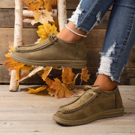 Fashionable Low-Top Round-Toe Casual Flat Lace-Up Shoes | 1.18-1.97inch Heel, Square-Shaped, All-Season, Suitable for Men