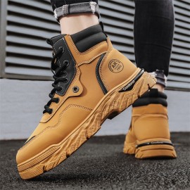 Classic Retro Korean-Style High-Top Casual Sports Shoes | Versatile Outdoor Hiking and Trekking Boots, Perfect for Both Men and Women, Solid Color, Upper, PVC Sole