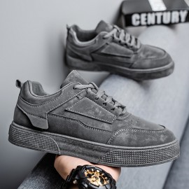 Men'S Breathable Korean-style Skate Shoes | New Trendy Versatile Student Casual Sports Sneakers with and PVC, Lace Closure, Solid Color, Low Top Design