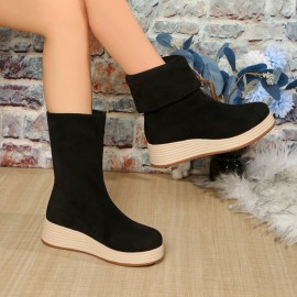 New Season Retro Velvet Comfortable Multi-Purpose Classic PU Round-Tip Mid-Calf Loafers