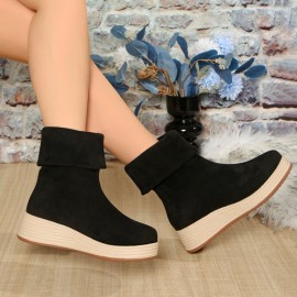 New Season Retro Velvet Comfortable Multi-Purpose Classic PU Round-Tip Mid-Calf Loafers