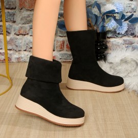 New Season Retro Velvet Comfortable Multi-Purpose Classic PU Round-Tip Mid-Calf Loafers