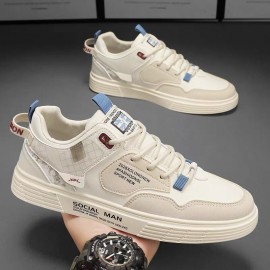 New Mens Korean-Style White Sneakers | Breathable Student Casual Outdoor Sports Trendy Shoes with Upper, EVA Sole, PVC Inner, Lace Closure, Low Top Design