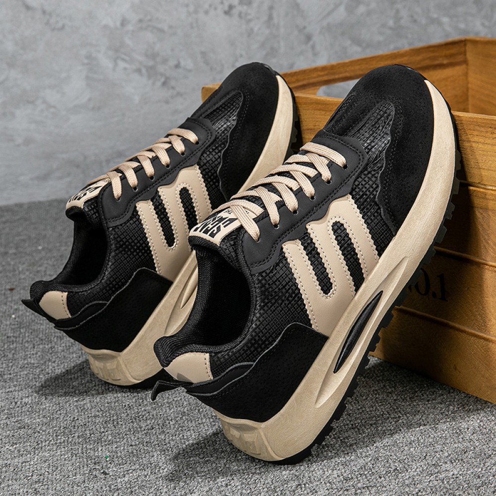 Korean-Style Platform Sneakers - Heavy Sole, Upper & Rubber Platform Shoe - Low-Top Lace-Up Casual Wear Suitable for Sports, Everyday Use - Unisex Footwear