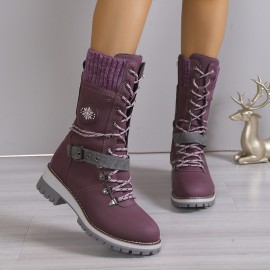 Women'S Winter Snow Boots with Thickened Rubber Sole & Plush - High-Top Ankle Support, Round Toe, Flat Heel, Buckle Strap & Zipper Closure, Warm Insulated Mid-Calf Boots for Ice & Snow, Casual & Semi-Formal Outfits () - Easy-Care Synthetic Upper