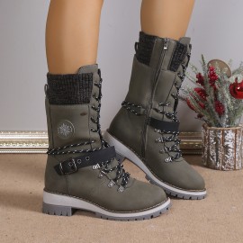 Women'S Winter Snow Boots with Thickened Rubber Sole & Plush - High-Top Ankle Support, Round Toe, Flat Heel, Buckle Strap & Zipper Closure, Warm Insulated Mid-Calf Boots for Ice & Snow, Casual & Semi-Formal Outfits () - Easy-Care Synthetic Upper