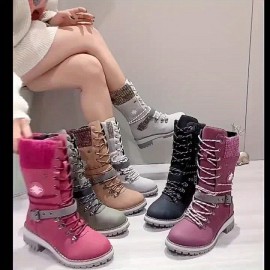 Women'S Winter Snow Boots with Thickened Rubber Sole & Plush - High-Top Ankle Support, Round Toe, Flat Heel, Buckle Strap & Zipper Closure, Warm Insulated Mid-Calf Boots for Ice & Snow, Casual & Semi-Formal Outfits () - Easy-Care Synthetic Upper