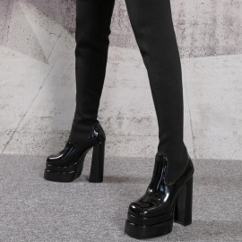 Women's Large Size Chunky Heel Over-the-Knee (OTK) Boots with Thick Platform Sole - Round Toe Boots, Slip-On/Kickback Closure, Cushioned Insole & Rubber Outsole for Winter Warmth - Dress Boots for Jeans/C Dresses (Hand Washable)