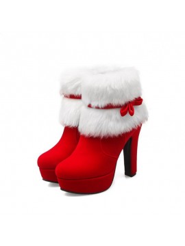 Women's Winter Warm Round Toe Short Boots - Plush Lined High Heel Hook-and-Eye Closure Mid-Block Heels Suitable for Winter, Casual Outfits & Dress Codes