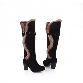 New Style Collar Thick Lined Boots Metal Buckle Fashion Snow Boots Thick High Heel Mid-Calf Boots, Women Shoes