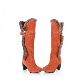 New Style Collar Thick Lined Boots Metal Buckle Fashion Snow Boots Thick High Heel Mid-Calf Boots, Women Shoes