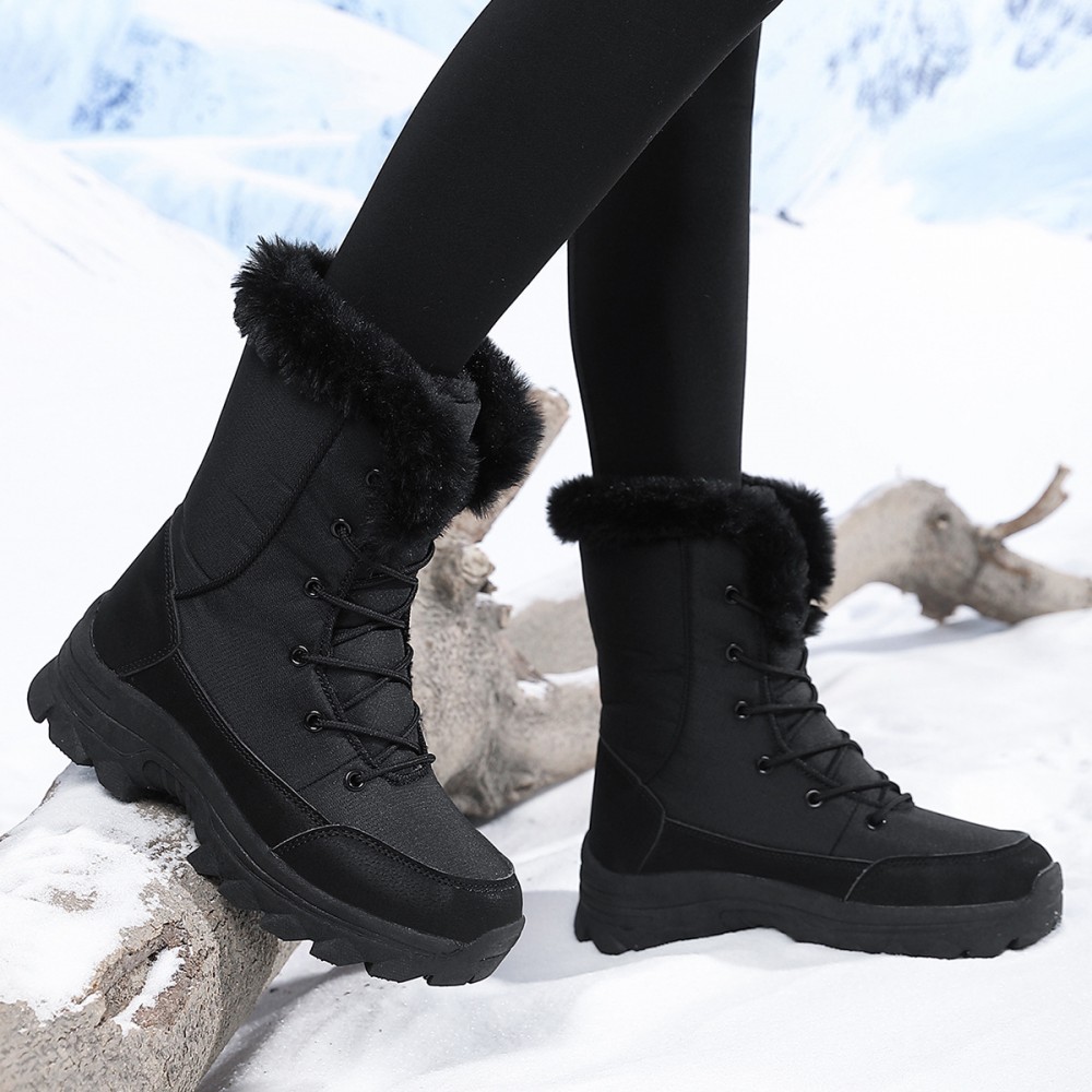 Women's Fleece-Lined High Quality Snow Boots with Non-Slip Sole - Winter Warm Tall Boots, Wide Width Toe, Upper & PVC for Ice, Snow, Slush - Cold Weather Shoes for,, Casual (Hand Washable)