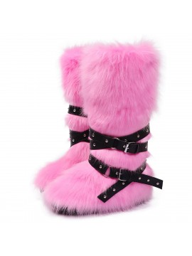 Women' Winter Fox Over-the-Knee Boots with Thick Sole & Plush - Slip- Round Toe Boots Suitable for Weather, Cozy Thick Sole Heel, Hand Washable Microfiber for Parties, Casual Attire, and Floors, Women Shoes