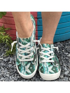Women'S Casual Slip-On Shoes | Dongguan, China | Vibrant Green Leaf Pattern | Comfortable Fabric Upper & Soft PU Sole | All-Season Versatile Footwear | Easy Lace-Up Design, Ladies Shoes