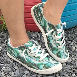 Women'S Casual Slip-On Shoes | Dongguan, China | Vibrant Green Leaf Pattern | Comfortable Fabric Upper & Soft PU Sole | All-Season Versatile Footwear | Easy Lace-Up Design, Ladies Shoes