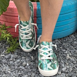 Women'S Casual Slip-On Shoes | Dongguan, China | Vibrant Green Leaf Pattern | Comfortable Fabric Upper & Soft PU Sole | All-Season Versatile Footwear | Easy Lace-Up Design, Ladies Shoes