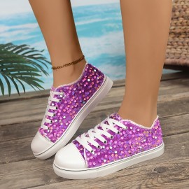 Women's Round-toe Lace-up Green Glitter Espadrilles