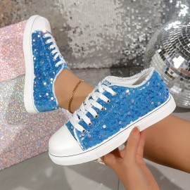 Women's Round-toe Lace-up Green Glitter Espadrilles