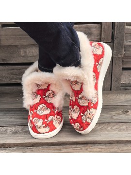 Women's Winter Warm Slippers with Santa Print - Cozy Fluffy Shoe Suitable for Plus Size, Soft Round-Toe Casual Christmas & Weather Footwear, Hand/Dry Cleanable Fabric Upper & TPR Sole (Ideal Gift), Women Shoes