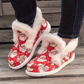 Women's Winter Warm Slippers with Santa Print - Cozy Fluffy Shoe Suitable for Plus Size, Soft Round-Toe Casual Christmas & Weather Footwear, Hand/Dry Cleanable Fabric Upper & TPR Sole (Ideal Gift), Women Shoes