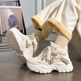 Women' Winter Thermal Boots - Fleece-Lined Warm Chunky Platform Sneakers with High-Top Ankle, Cushioned Sole & PVC - - Black Shoes for Weather, Walking,, Casual Attire