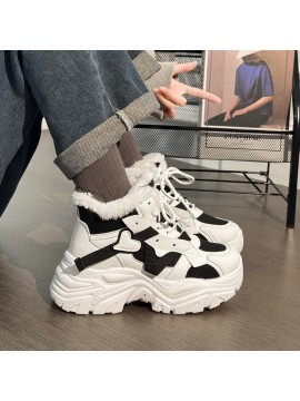 Women' Winter Thermal Boots - Fleece-Lined Warm Chunky Platform Sneakers with High-Top Ankle, Cushioned Sole & PVC - - Black Shoes for Weather, Walking,, Casual Attire