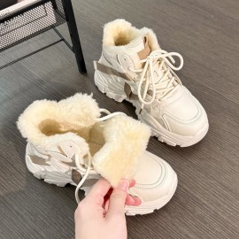 Women' Winter Thermal Boots - Fleece-Lined Warm Chunky Platform Sneakers with High-Top Ankle, Cushioned Sole & PVC - - Black Shoes for Weather, Walking,, Casual Attire