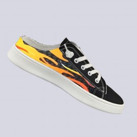 East King Women'S Fiery Unicorn Slip-On Sneakers - Comfortable Soft Sole, Versatile All-Season Casual Shoes with Vibrant Flame Design, Black and White