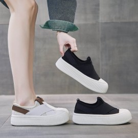 Korean Style Canvas Shoes Women | Summer New Student Running Casual Sneakers, Solid Color, Round Toe, Lace-up Closure