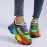 Plus Size Women'S Fashion Sneakers | Breathable Knit Lace-Up Shoes with Colorful Platform Sole, Round Toe, All-season, Sports Style, EVA Upper, Mesh Inner, EVA Insole, Rubber Sole