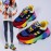 Plus Size Women'S Fashion Sneakers | Breathable Knit Lace-Up Shoes with Colorful Platform Sole, Round Toe, All-season, Sports Style, EVA Upper, Mesh Inner, EVA Insole, Rubber Sole
