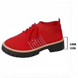 Round Toe Front Lace-Up Flats for Women, Casual Knitted Breathable Multi-Color Shoes, Women Shoes