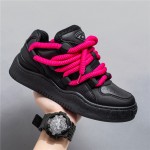 Men's Wide Width Chunky Platform Sneakers - Korean Retro Korean Wave K-Drama Inspired Shoes, Cushioned Heavy-Sole Lift (Pink Laces/Black) - Low-Top Lace-Up Casual Streetwear for Spring/Fall, Unisex-Friendly Footwear