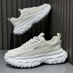 Men'S Breathable Mesh Fabric Sneakers - Lightweight, Comfortable Low-Top Dad Shoes with Thick Rubber Sole for Summer Casual Wear, White & Black Design, Breathable Shoes | Stylish Dad Shoes | Comfortable Footwear
