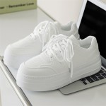 Men'S & Women'S Chunky Platform Sneakers - Low-Top White Faux Cover Lace-Up Chunky Platform Shoes with Cushioned PVC Sole, Minimalist Round-Toe Design & Arch Support - Casual Casual Attire, Versatile for Faux Denim & Dresses - Unisex Comfortable Sne