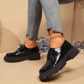 New Season Classic Round-Tip PU Deep-Well Sole Without Inner Liner Lace-Up Low-Heel(0.39-1.18inch) Casual Loafers