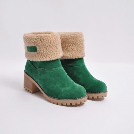 Women's -Lined Winter Boots with Chunky Heel & Slip-Resistant Sole - Warm Round-Toe Booties Suitable for Cold Weather, /Korean Style (), Women Shoes