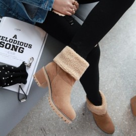 Women's -Lined Winter Boots with Chunky Heel & Slip-Resistant Sole - Warm Round-Toe Booties Suitable for Cold Weather, /Korean Style (), Women Shoes