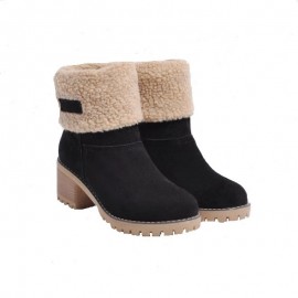Women's -Lined Winter Boots with Chunky Heel & Slip-Resistant Sole - Warm Round-Toe Booties Suitable for Cold Weather, /Korean Style (), Women Shoes