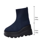 Women Stretch Knit Boots | Wedge Heel Platform Sole Comfort Ankle Boots Easy Wear Pull On Boots, Solid Color, Block Heel, Slip-on Closure, Round Toe, EVA Upper, PVC Inner, Rubber Sole