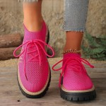 Round Toe Front Lace-Up Flats for Women, Casual Knitted Breathable Multi-Color Shoes, Women Shoes
