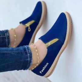 Large Size Zipper Style Casual Women'S Shoes | Spring and Autumn Solid Color Platform Sole Hemp Rope Shoes with Round Toe, Canvas Upper, Fabric Lining, Women Shoes