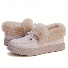 Winter Flat Boots Warm Durable Shoes Casual Fashion Fur Lining Ankle Snow Boots Loafer Flats Platform Thick Plush Shoes For Women